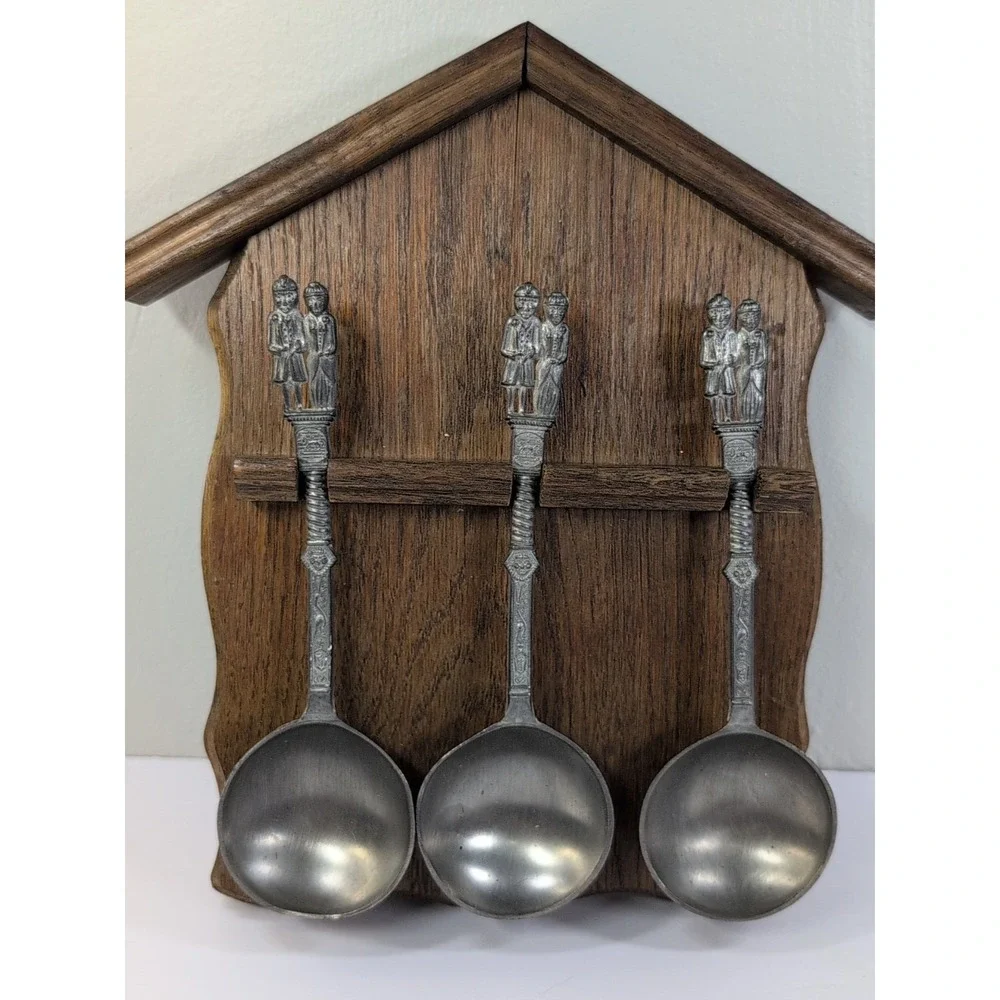 Kassack-Zinn Germany Decorative Pewter Collector‎ Spoon and Display Rack Set